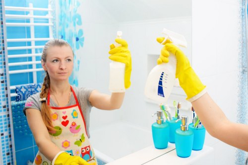 Carpet cleaning technician preparing equipment safely