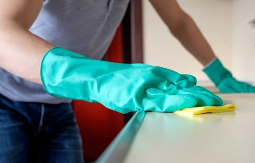 Technician applying safe carpet cleaning procedures
